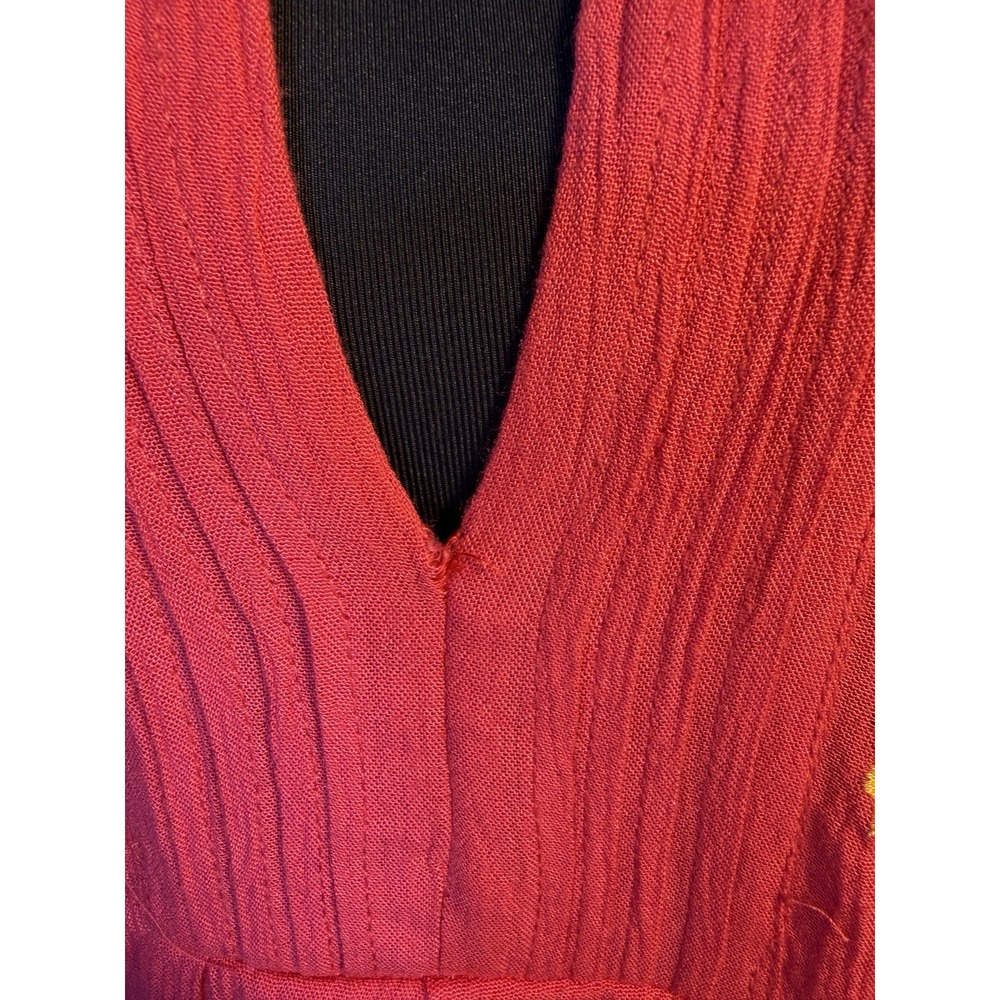 Free People Mia Gauze Floral‎ Embroidered Long Sleeve Mini Dress Size XS Red - Picture 4 of 11